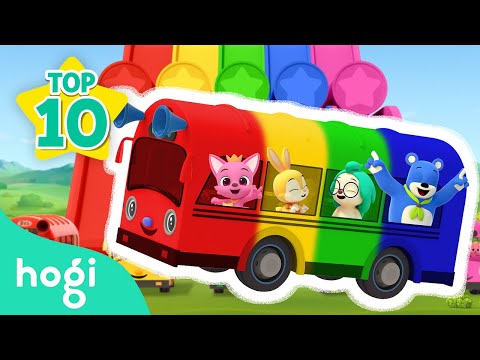 Wheels on the Bus + More Nursery Rhymes | BEST SONGS and COLORS of BUS 🚌|Pinkfong & Hogi