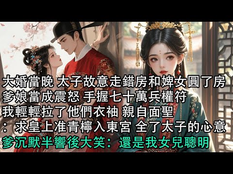 【一口氣看完】大婚當晚 太子故意走錯房和婢女圓了房,爹娘當成震怒 手握七十萬兵權符,我輕輕拉了他們衣袖 親自面聖:求皇上准青檸入東宮 全了太子的心意,爹沉默半響後大笑:還是我女兒聰明