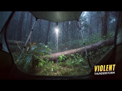 ⚡ THUNDERSTORM CAMPING in Pine Forest ⛈️ Heavy Rain Camping - Lightnings Strike Too Close‼️