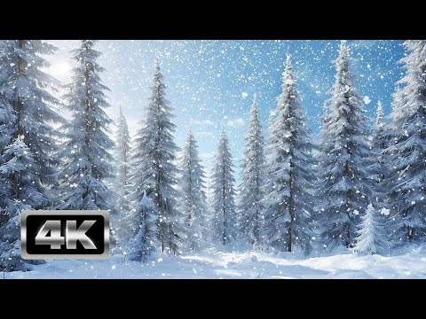 Magic of Winter Snowfall v.3 - 1 Hour Forest Snowfall Screensaver with Relaxing Christmas Music 4K