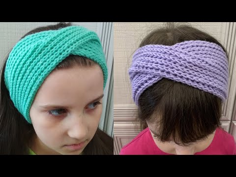 Knitted headband with a lush elastic band. Simple headband for beginners