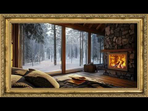 Winter Cabin Escape – Cozy Fireplace & Snowfall View | Frame TV Art Screen Saver | Frame Studio 4K