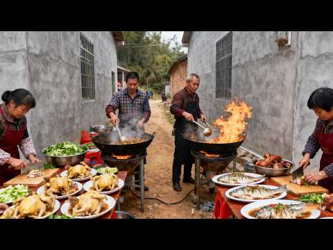 中国农村结婚都吃什么？50美元20道菜！糖醋鱼，大肘子，清炖鸡，各种硬菜吃不完，令人震撼的厨艺，全村吃席的热闹！