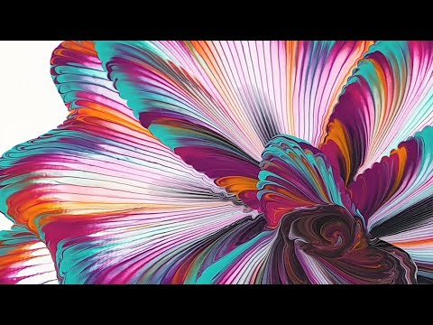 (202) Chain String pull technique _ Colorful Flower _ Fluid Acrylic Pouring _ Designer Gemma77