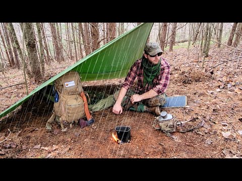 RAINY & WINDY Night BIvy Bag Camping Under A Plow point Tarp Shelter | Solo Overnighter In The Woods