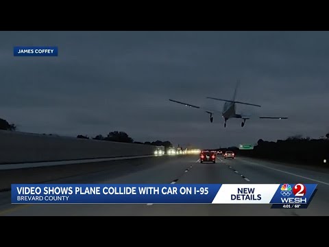 Dramatic video shows plane crash, collide with car on Florida interstate