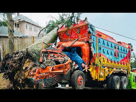 The truck was completely destroyed after hitting a tree ,Complete repairs and restoration