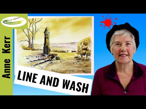 How to Paint a Line and Wash With Watercolour. A Vintage  Village Pump. (Easy Step by Step Tutorial)