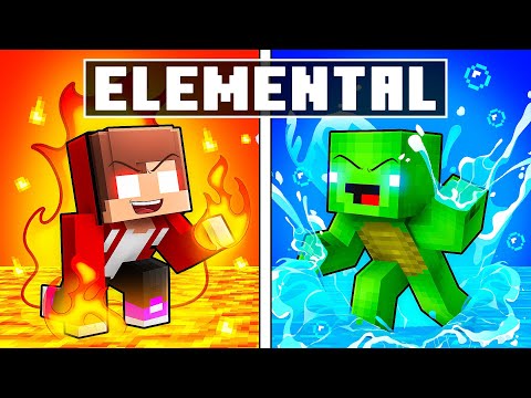 JJ and Mikey: GOOD vs EVIL Elemental Power Battle in Minecraft - Maizen