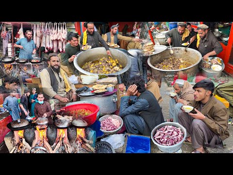 Breakfast in Afghanistan | Traditional Morning Street food | Tawa Fry kaleji | Dumpukht recipe