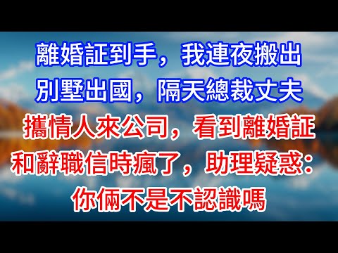 【完結】離婚証到手，我連夜搬出別墅出國，隔天總裁丈夫攜情人來公司，看到離婚証和辭職信時瘋了，助理疑惑：你倆不是不認識嗎 #為人處世 #生活經驗 #情感故事 #故事 #小說 #戀愛 #情感 #婚姻