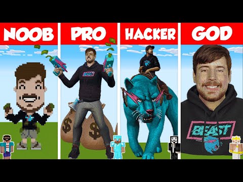 Minecraft MrBeast STATUE HOUSE BUILD CHALLENGE - NOOB vs PRO vs HACKER vs GOD / Animation