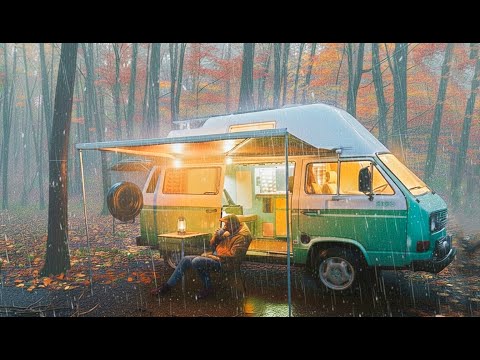 Solo Camping in a Rainy Autumn Forest | Cozy Vanlife in the VW T3 | Sounds of Camping | ASRM |