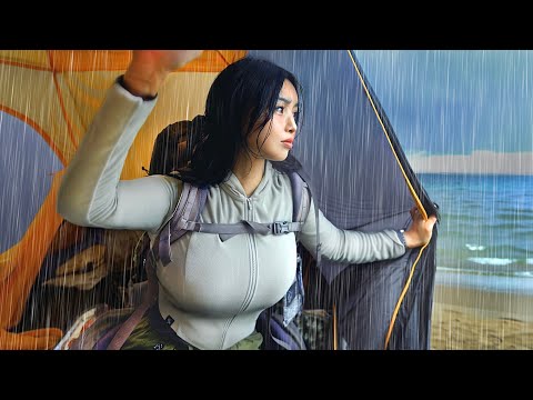 ☔️ SOLO BACKPACKING BY TRAIN 🎒 CAMPING IN THE RAIN . RAIN SOUNDS