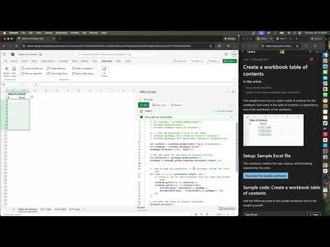 Office Scripts - Create a workbook table of contents tutorial
