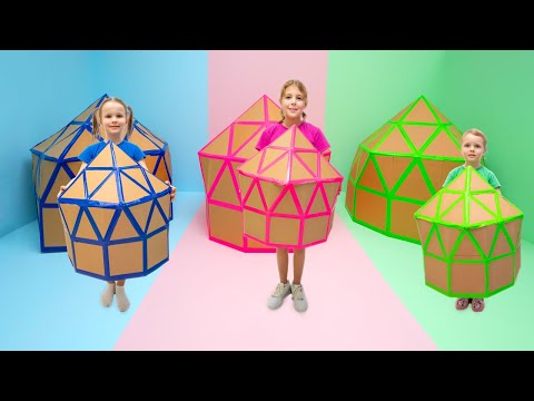 Kids Play in Colored Cardboard Playhouses 🎨🏠 | Fun Hide and Seek Game!