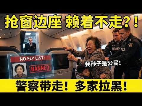 带孙子坐飞机硬抢窗边座位：温哥华华人大妈机上狂喊“老实人吃亏，会闹才有座！”害整架飞机延误近1小时，最终被机场警察请下机+航空公司几年内拒绝售票，儿子工作被公司约谈