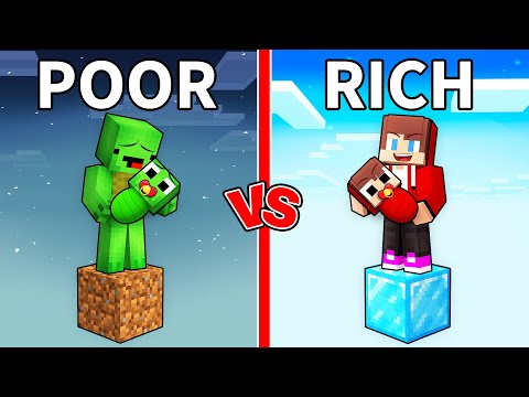 JJ and Mikey POOR vs RICH Family Skyblock Battle in Minecraft - Maizen