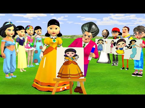 Scary Teacher 3D vs Squid Game Draw and Style Princess Dress Squid Game Doll Nice or Error Challenge