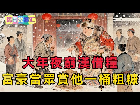 大年夜窮漢借糧，富豪當眾賞他一桶粗糠。十年後身份反轉，富翁淪為乞丐，窮漢卻以德報怨，全村人羞愧痛哭「民間故事匯」#民間故事