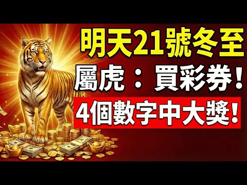 生肖虎，明天12月21號，農曆十一月初二是「冬至」，你的偏財旺！4個數字要牢記，買彩券或可中大獎！#生肖虎 #冬至 #屬虎運勢 #偏財運 #招財數字 #生肖虎運勢 #改運 #發財 #幸運數字 #屬虎
