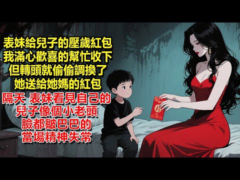 表妹給兒子的壓歲紅包，我滿心歡喜的幫忙收下，但轉頭就偷偷調換了她送給她媽的紅包，隔天，表妹看見自己的兒子像個小老頭，臉都皺巴巴的，當場精神失常