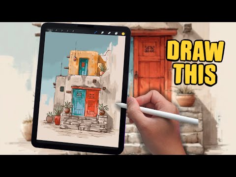 PROCREATE Landscape Drawing Tutorial - Adobe House