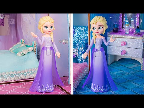 Blue VS Pink AMAZING Elsa Castle! DIY Dollhouse Transformation