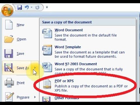 How to Save a Document as a PDF / XPS File in Office 2007