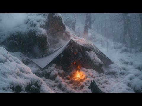 Survival Under the Rocks in a Heavy Snowstorm | Fire and Shelter in the Deep Forest"