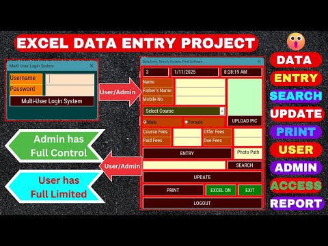 Excel VBA Data Entry Software Project Beginner to Advance | Data Entry, Search, Update, Print Excel