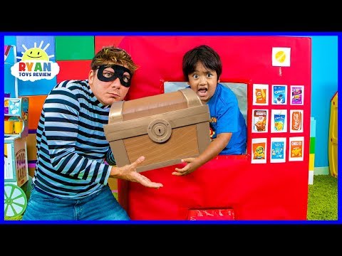 Ryan Pretend Play with Box Fort Vending Machine Snacks Toys!!!