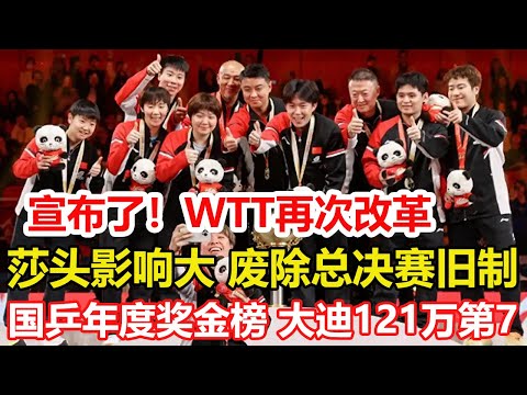 宣布了！WTT再次改革，孫穎莎王楚欽受傷影響大，廢除總決賽舊製。國乒年度獎金排行：王藝迪121萬，蒯曼第5，看完整榜單。#tabletennis #乒乓球 #桌球 #pingpong