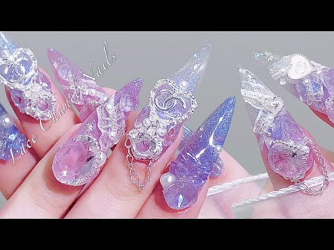 sub) Shiny lace Chanel Nails!💖✨/🇰🇷Korean Nails / Magnetic Nails / Nail Art / Self-Nails / ASMR
