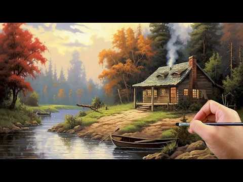 🎨 Painting a Peaceful Riverside Cabin | Relaxing Acrylic Landscape for Beginners | #035