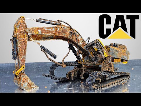 Cat Excavator Found In The Mire on a Rainy Day Restoration