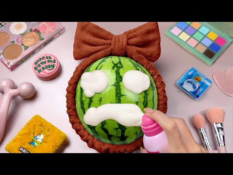 ASMR Makeup on Watermelon 🍉 No Talking  Tina Makeup Things #4