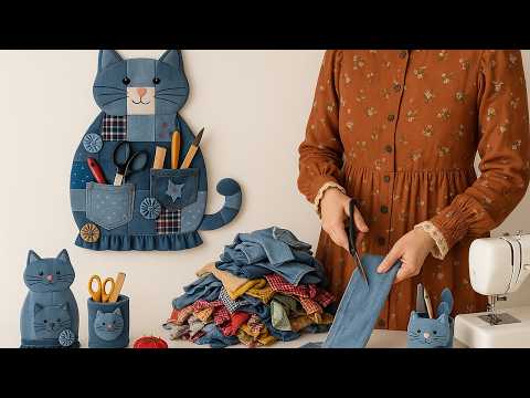 Don’t Throw Away Old Jeans and Shirts! This Cute Cat Organizer Will Amaze Everyone at Home!
