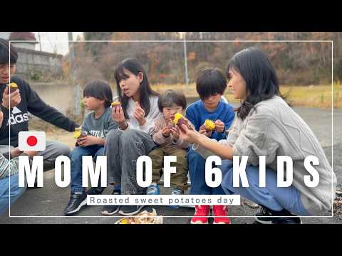 【Daily life in Japan】Mom of 6 kids | Roasted sweet potatoes day | 37 years old mom's real life |