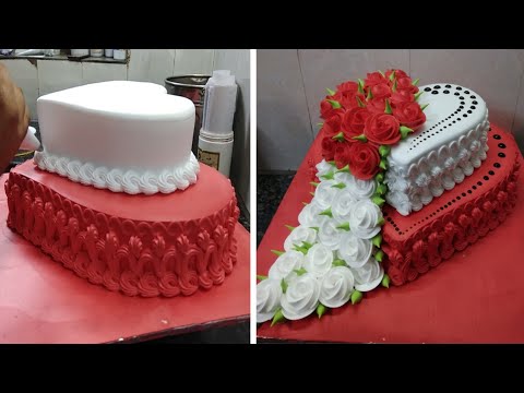 So Yummy Red and White Anniversary Cake | Anniversary Heart Shape Cake
