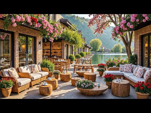 Morning Spring Jazz 🌸 Gentle Jazz Music at Cozy Outdoor Coffee Shop Ambience for Mood Booster, Study