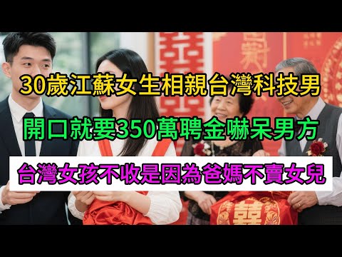 30歲江蘇女生相親台灣科技男，開口就要350萬聘金嚇呆男方：台灣女孩不收，是因為爸媽不賣女兒！
