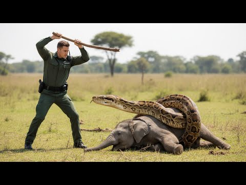 Animal Rescue Baby Elephant Attacked by a Giant Python, Mother Elephant Cries for Help