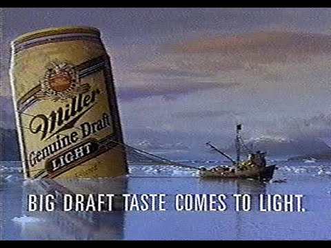 1990 Miller Lite beer giant iceberg beer can & mug TV commercial