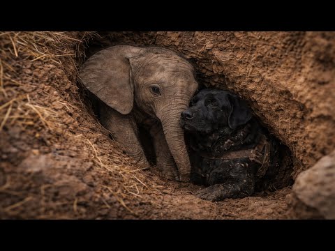 Dog Found a Baby Elephant Stuck…Then Refused to Leave Him