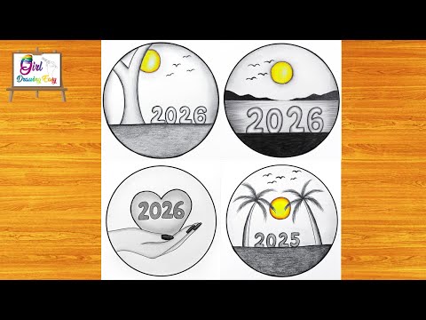 Happy New Year 2026 Drawing tutorial - Pencil Sketch / 2026 New Year Scenery drawing / Drawing 2026