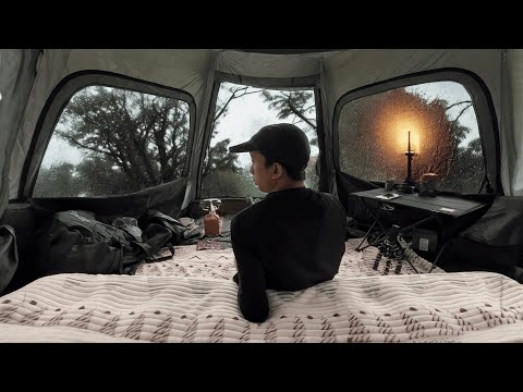 💯HEAVY RAIN CAMPING ⛈️ RELAXING IN A COMFORTABLE TENT WHILE IT RAINS