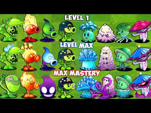 All PEA & MUSHROOM Level 1 vs Max Level vs M200 - Who Will Win? - Pvz 2 Plant vs Plant