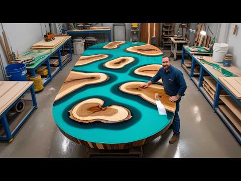 Amazing Transformation: Turn Random Wood Slices And Turquoise Epoxy Into A Unique, High-Value Table;