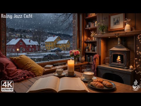 Warm Winter Jazz Cafe ☕ Crackling Fireplace & Smooth Jazz Music for Reading/Study